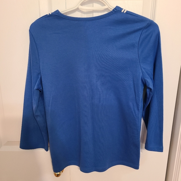 🌟4/$15 Allison Daley Blue and White Long Sleeve Top Size Small Petite - Picture 5 of 6